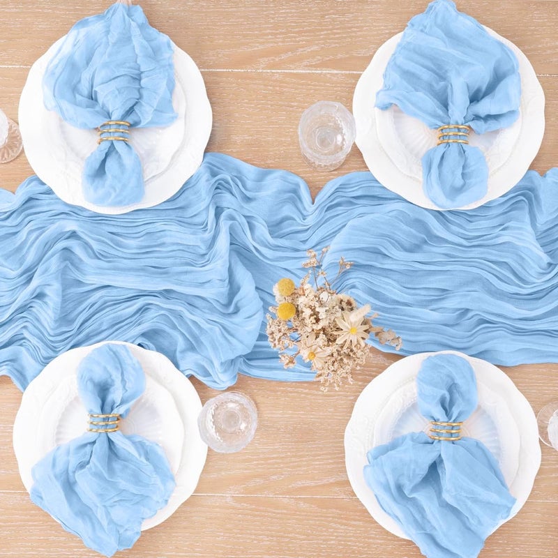 MLMC Light Blue Table Runner Baby Blue Cheesecloth Table Runner 10ft Baby Shower Decorations Rustic Gauze Fall Cheese Cloth Centerpiece 35x120 Inches for Gender Reveal Birthday Party Wedding Decor - Image 5