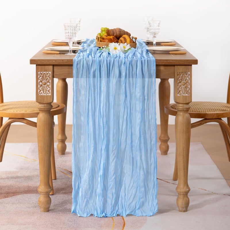 MLMC Light Blue Table Runner Baby Blue Cheesecloth Table Runner 10ft Baby Shower Decorations Rustic Gauze Fall Cheese Cloth Centerpiece 35x120 Inches for Gender Reveal Birthday Party Wedding Decor - Image 4