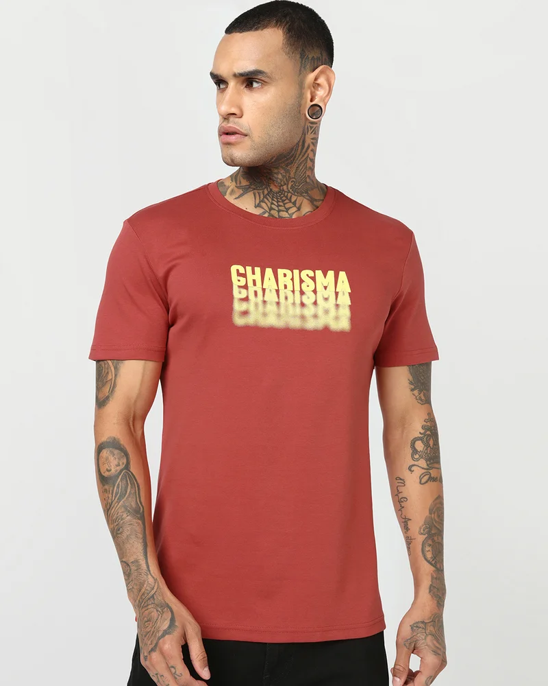 Men's Cinnabar Red Charishma Typography T-shirt