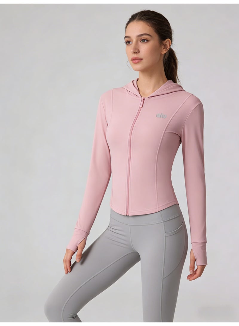 Alo World Women’s Blush Pink Full-Zip Hooded Long-Sleeve Cropped Active Jacket - Image 5
