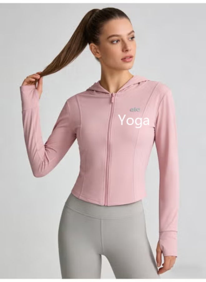 Alo Yoga Women’s Blush Pink Full-Zip Hooded Long-Sleeve Cropped Active Jacket - Image 2