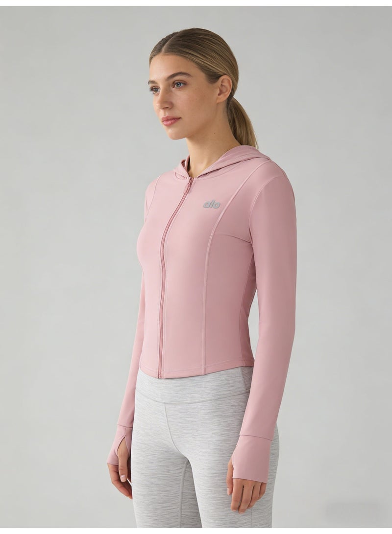 Alo Yoga Women’s Blush Pink Full-Zip Hooded Long-Sleeve Cropped Active Jacket - Image 5