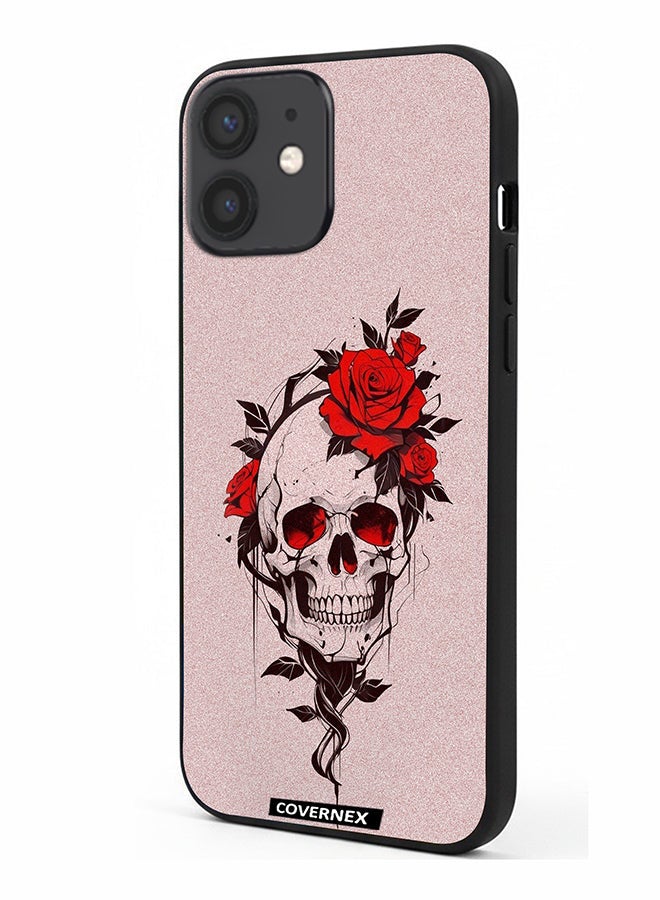Covernex Apple iPhone 12 Mini Protective Case Cover Printed Featuring Fine Line Art with Rose - Image 1