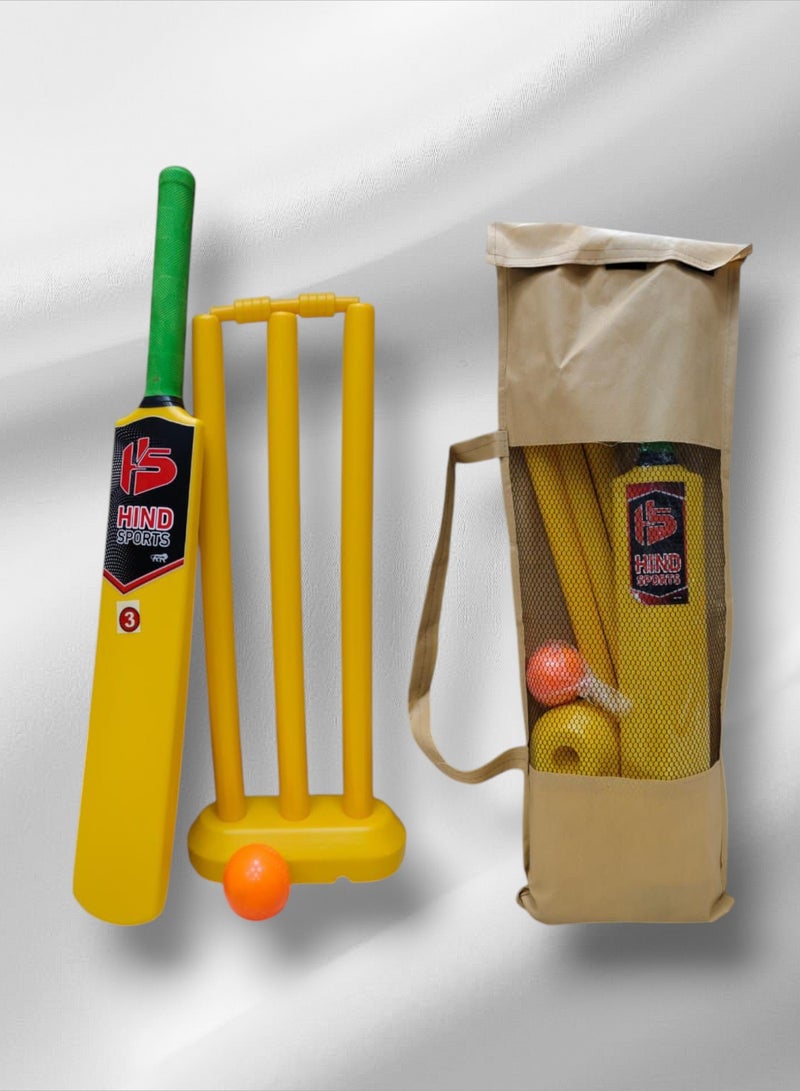 HS Kids Cricket Set – Size 3 | Moulded Plastic Bat with Rubber Grip, Soft Ball & Wicket Stumps | All-Weather Play Set for Children Ages 4-8 - Image 1