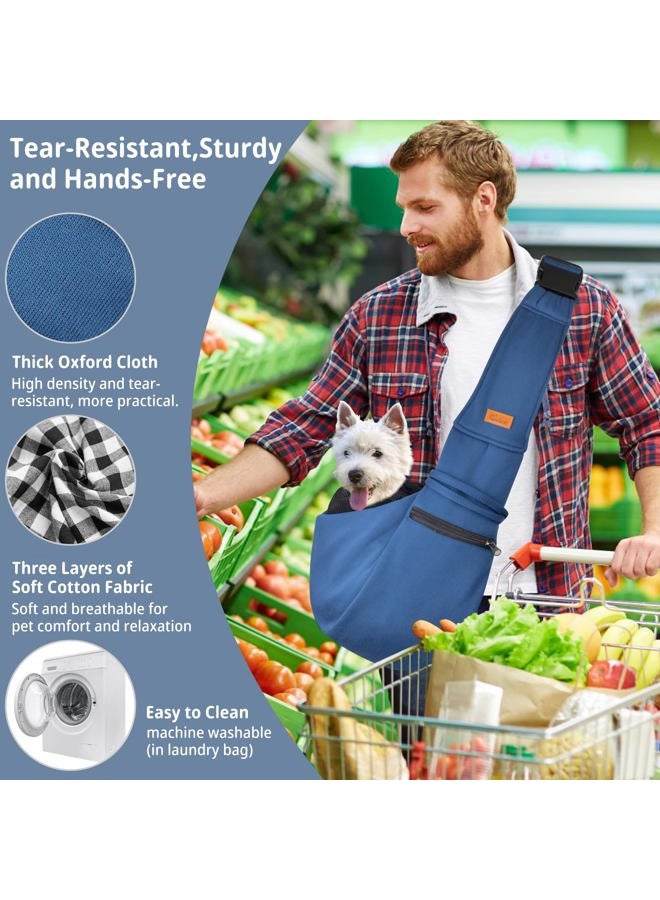 CUBY Cat and Dog Sling Carrier - Small Pet Carrier Sling with Adjustable Strap & Zip Pocket, Hands Free Soft Dog Slings for Cats, Puppies, Outdoor Travel Safety Purse Bag (Navy Blue) - Image 5