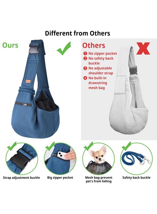 CUBY Cat and Dog Sling Carrier - Small Pet Carrier Sling with Adjustable Strap & Zip Pocket, Hands Free Soft Dog Slings for Cats, Puppies, Outdoor Travel Safety Purse Bag (Navy Blue) - Image 2