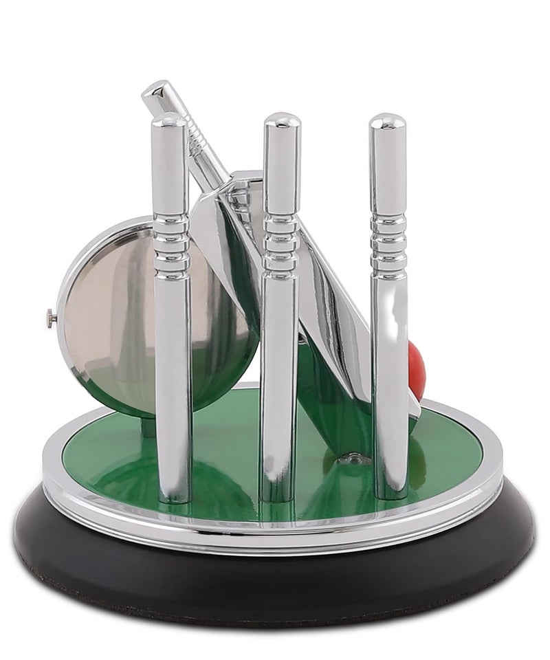 ZAHEPA ZAHEPA Metal Cricket Kit Clock Table Showpiece Silver Finish Paper Weights Elegant Home and Office Decoration Cricket Lovers Gift H 85 X L 9 X W 9 cm Set of 1 Green Silver  - Image 5