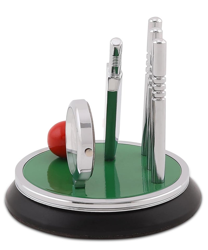 ZAHEPA ZAHEPA Metal Cricket Kit Clock Table Showpiece Silver Finish Paper Weights Elegant Home and Office Decoration Cricket Lovers Gift H 85 X L 9 X W 9 cm Set of 1 Green Silver  - Image 4