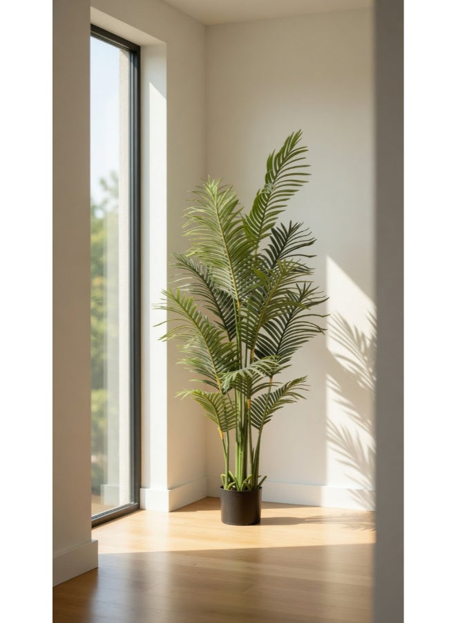 Noon East Palm 180cm (5.91ft) Tall Artificial Tree with Pot | Floor Plant with Lifelike Design & Texture - Green | Decorative Indoor Tree for Home, Living Room, Study & Office spaces - Image 1