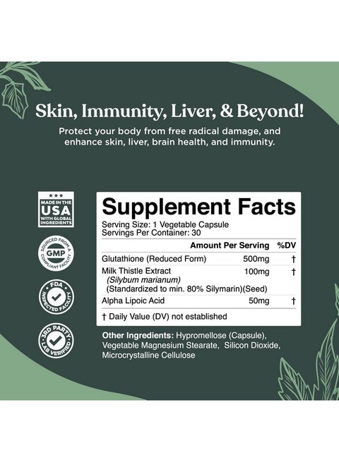 nature bound glutathione Nature Bound Pure Glutathione Supplement 500 Mg Gsh Pure Skin Whitening  Pills Natural Antioxidant With Milk Thistle Extract Silymarin Liver Health  Alpha Lipoic Acid Amino 30 Veg Capsules By Nature Bound |