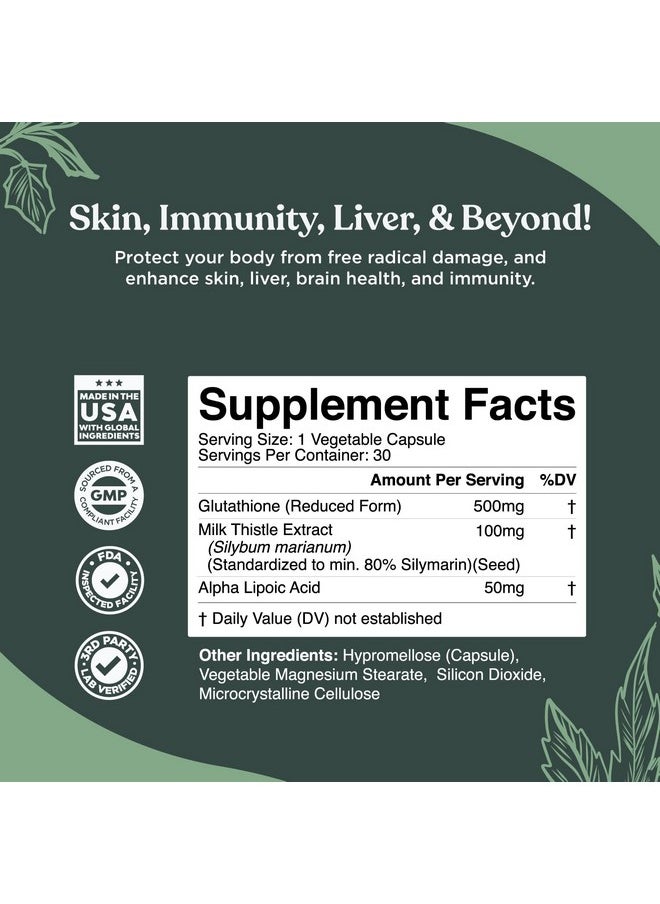 Nature Bound مكمل الجلوتاثيون النقي 500 ملجم حبوب تبييض البشرة النقية من Gsh مضاد أكسدة طبيعي مع مستخلص شوك الحليب سيليمارين صحة الكبد حمض ألفا ليبويك أمينو 30 كبسولة نباتية من Nature Bound  - Image 4