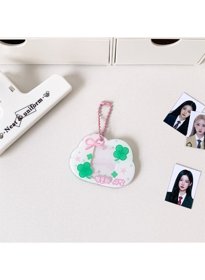 NIBEMINENT 1 - Piece Four-Leaf Grass Kpop Photo Card Holder Pendant Key Chain ID Badge Holder ID Card Holder Photo Card Protector for School ID Office ID Access Card for Women Girls - Image 1
