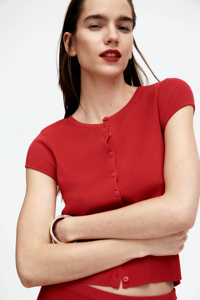 H&M Short-sleeved fine-knit cardigan