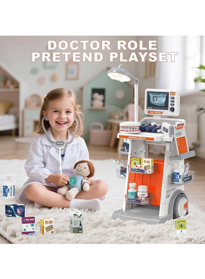 Toyland Toddler Medical Trolley Playset – 30PCS Doctor Kit with Lights, Sounds And ECG Monitor – Battery Operated Interactive Hospital Role Play Toy for Kids - Image 4