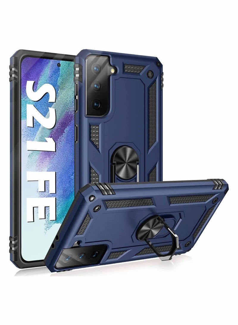 Captaintech Case for Samsung S21 FE Heavy Duty Hard Armor Military Anti Fall Shockproof Bumper Rugged with Magnetic Ring Kickstand Cover Galaxy 5G Cases 2022 Navy Blue - Image 1