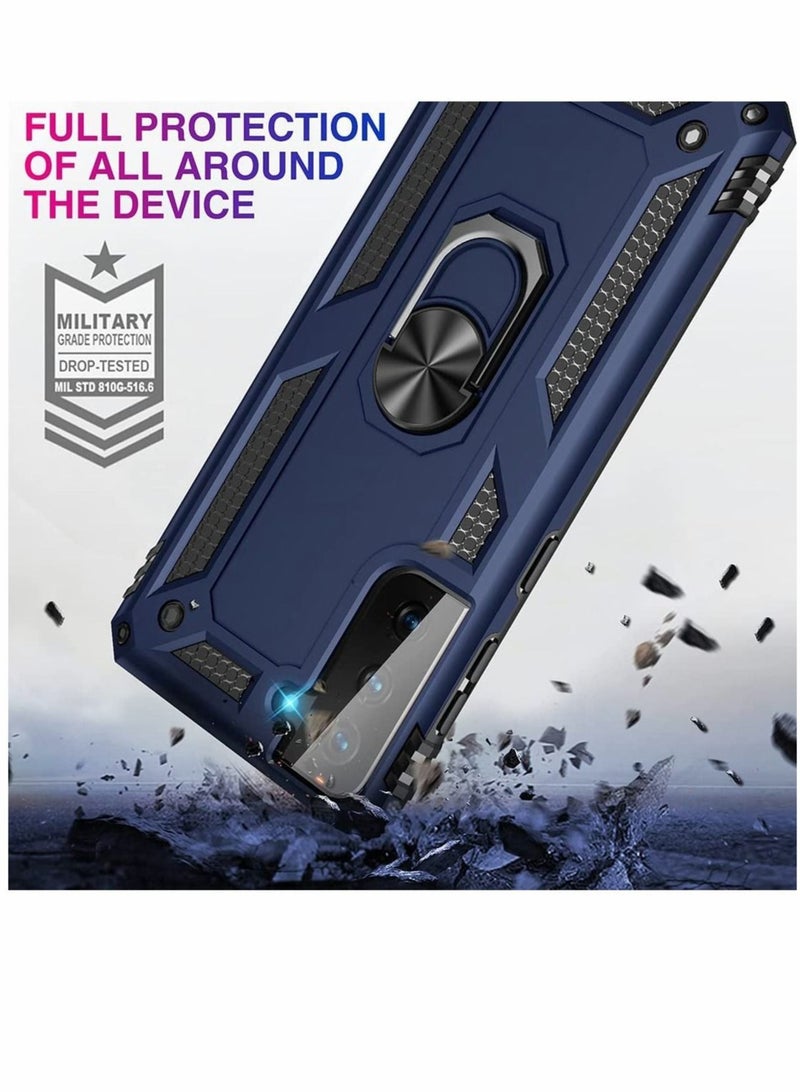 Captaintech Case for Samsung S21 FE Heavy Duty Hard Armor Military Anti Fall Shockproof Bumper Rugged with Magnetic Ring Kickstand Cover Galaxy 5G Cases 2022 Navy Blue - Image 3