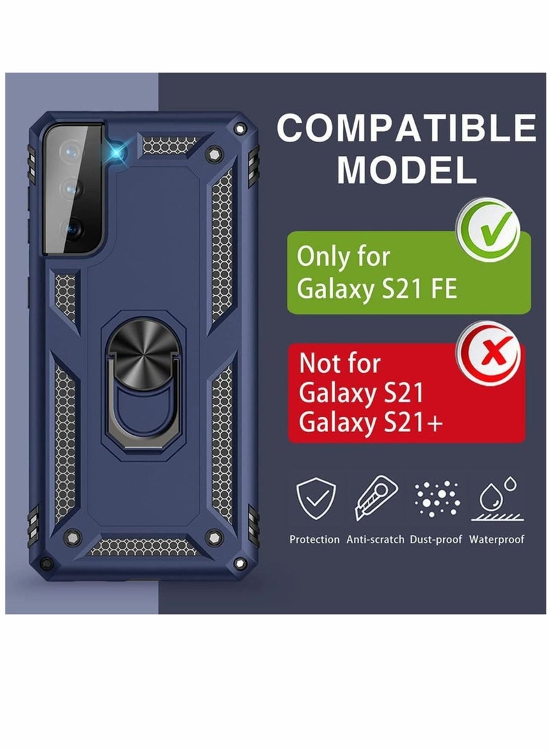 Captaintech Case for Samsung S21 FE Heavy Duty Hard Armor Military Anti Fall Shockproof Bumper Rugged with Magnetic Ring Kickstand Cover Galaxy 5G Cases 2022 Navy Blue - Image 2