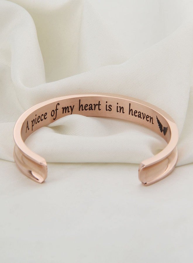 WUSUANED Memorial Jewelry A Piece of My Heart is In Heaven Hair Tie Grooved Cuff Bangle Bracelet In Memory Of Loved One Sympathy gift (a piece of my heart RG) - Image 2