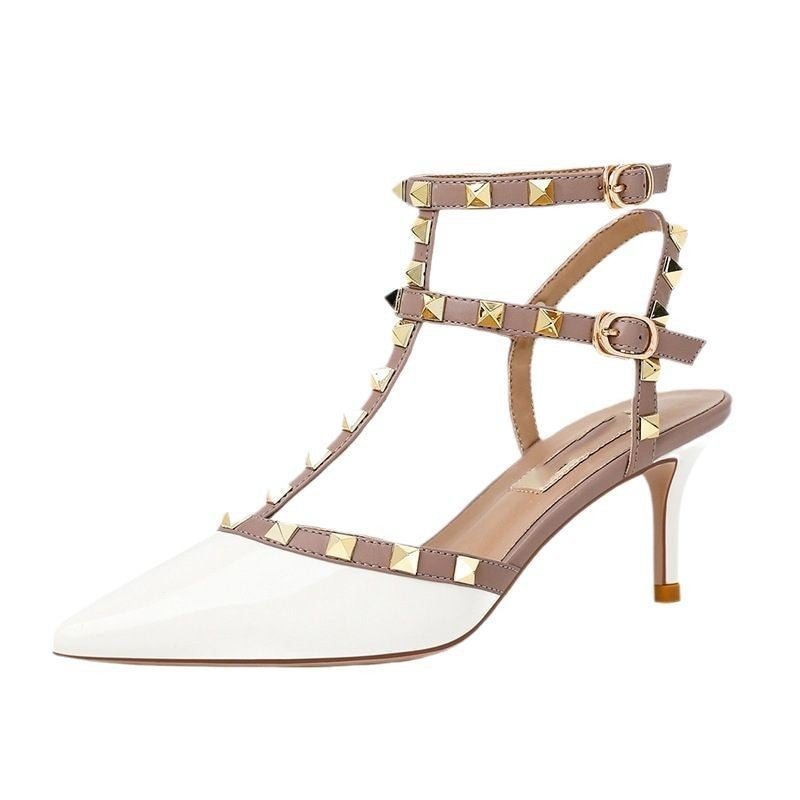 2025 Summer Rivet High Heels Women'S Stiletto Heels Pointed Toe Men'S Internet Celebrity Baotou Sandals Not Tiring Feet French Shoes - Image 2
