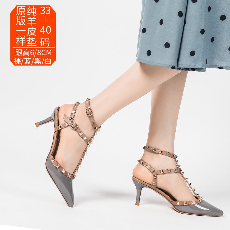 2025 Summer Rivet High Heels Women'S Stiletto Heels Pointed Toe Men'S Internet Celebrity Baotou Sandals Not Tiring Feet French Shoes - Image 4