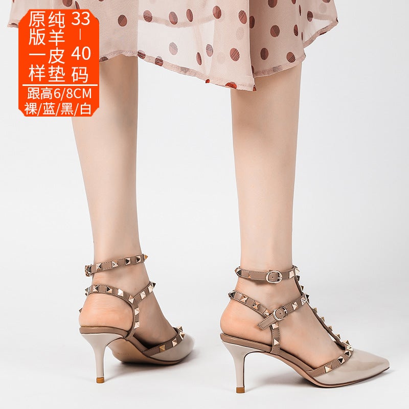 2025 Summer Rivet High Heels Women'S Stiletto Heels Pointed Toe Men'S Internet Celebrity Baotou Sandals Not Tiring Feet French Shoes - Image 3