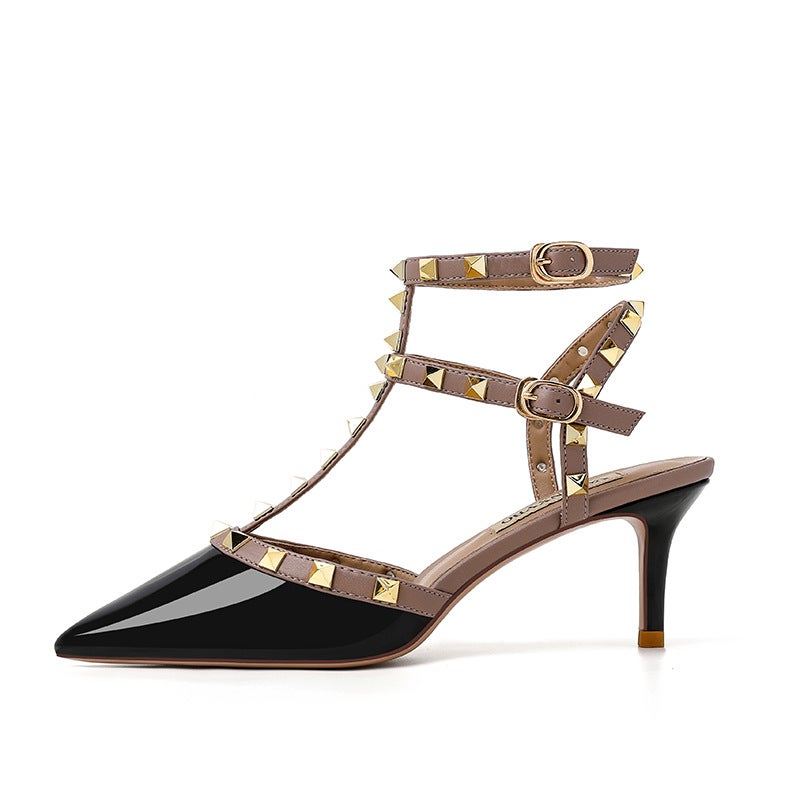 2025 Summer Rivet High Heels Women'S Stiletto Heels Pointed Toe Men'S Internet Celebrity Baotou Sandals Not Tiring Feet French Shoes - Image 1