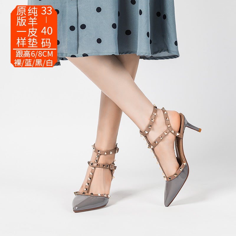 2025 Summer Rivet High Heels Women'S Stiletto Heels Pointed Toe Men'S Internet Celebrity Baotou Sandals Not Tiring Feet French Shoes - Image 5