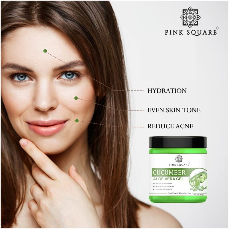 Pink Square Cucumber Aloe Vera Face Gel to Get Even Tone Skin Pack of 3 of 100 Grams300 Grams - Image 2