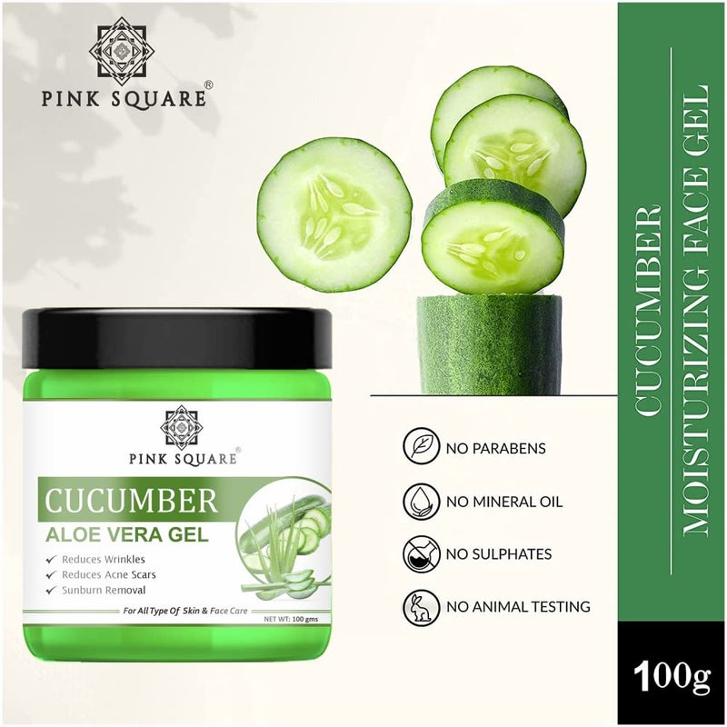 Pink Square Cucumber Aloe Vera Face Gel to Get Even Tone Skin Pack of 3 of 100 Grams300 Grams - Image 3