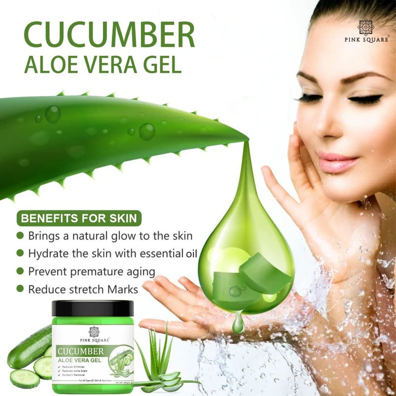 Pink Square Cucumber Aloe Vera Face Gel to Get Even Tone Skin Pack of 3 of 100 Grams300 Grams - Image 5