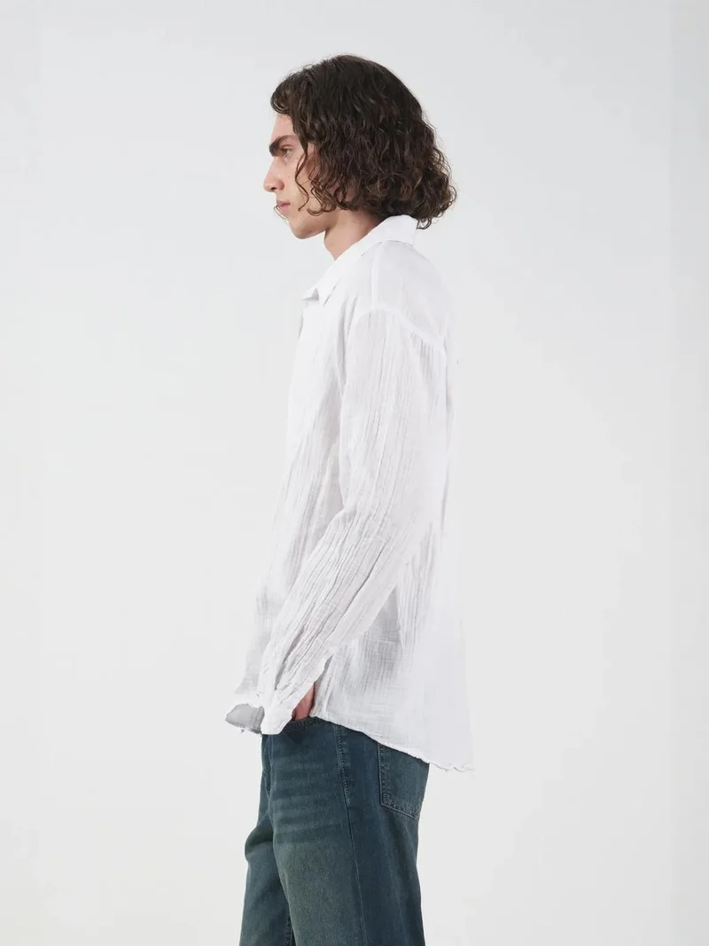 Giesto White GIESTO Relaxed Fit Textured Long Sleeve Shirt for Men | Best Price UAE