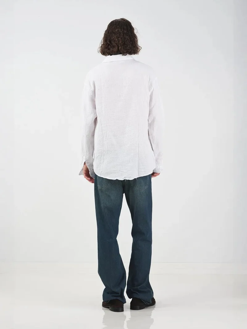 Giesto White GIESTO Relaxed Fit Textured Long Sleeve Shirt for Men | Best Price UAE