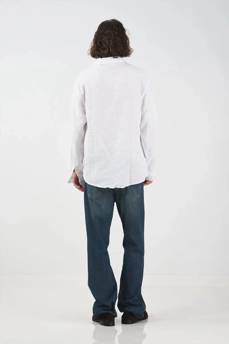 Giesto White GIESTO Relaxed Fit Textured Long Sleeve Shirt for Men | Best Price UAE