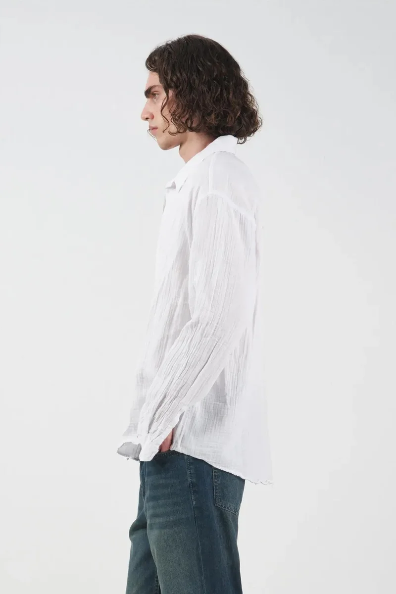 Giesto White GIESTO Relaxed Fit Textured Long Sleeve Shirt for Men | Best Price UAE