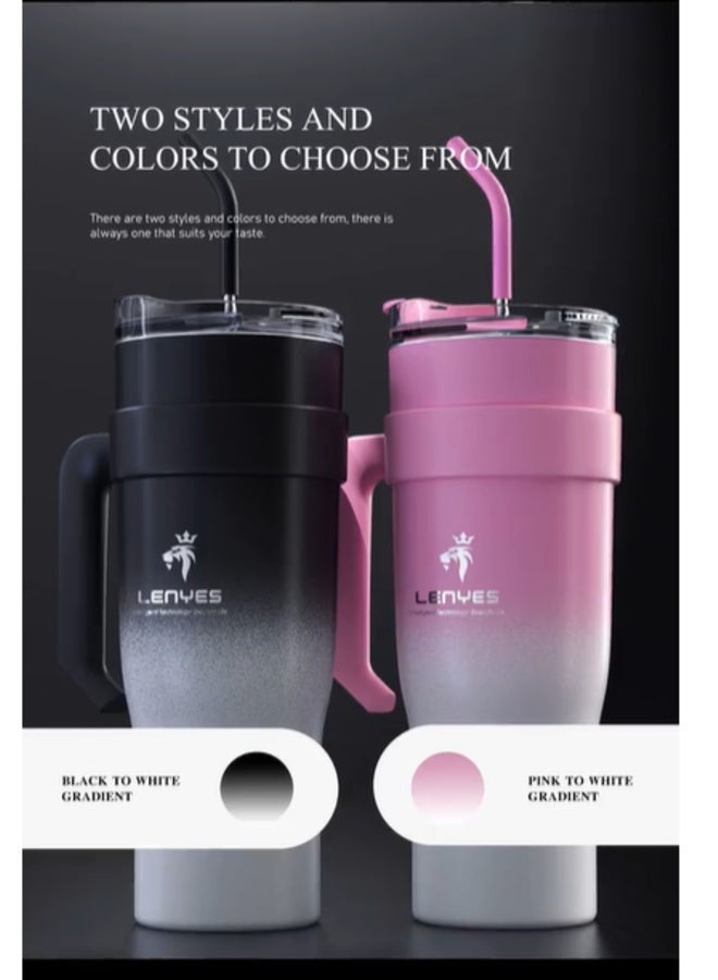 LENYES 1200ML Vacuum Car Cup Tumbler with Handle and Straw, LWB201 - Image 1