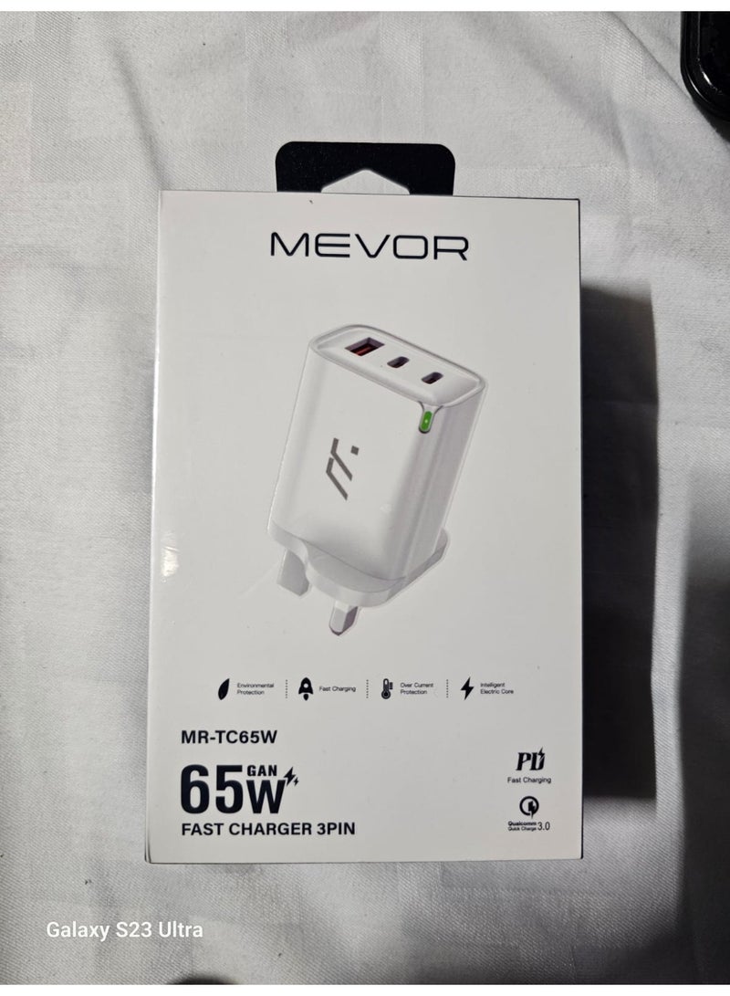 ميفور شاحن سريع MEVOR 65 واط GaN PD، ثلاثي الفيش، طراز MR-TC65W - Image 2