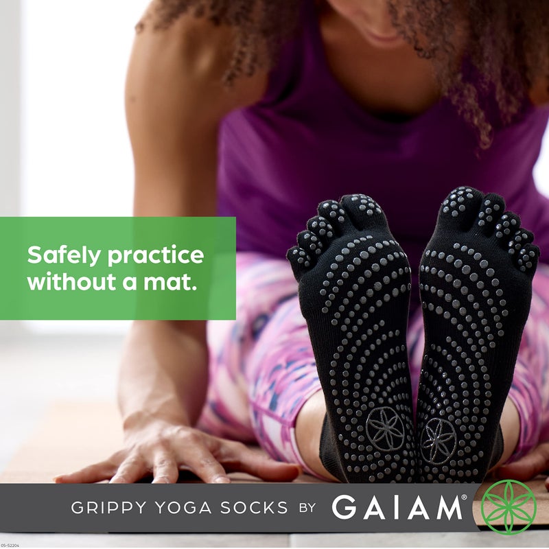 Gaiam 05-52204 Grippy Yoga Socks, Black/Grey, Medium/Large - Image 2
