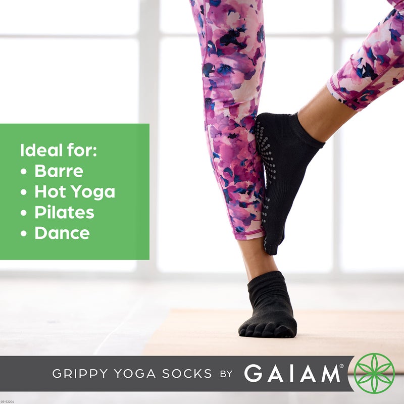 Gaiam 05-52204 Grippy Yoga Socks, Black/Grey, Medium/Large - Image 3