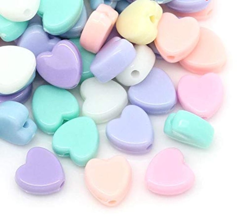 JGFinds 200 Pack Acrylic Bubblegum Spacer Heart Bead Shape 8mm with 15mm Hole Beads Pastel Color Bead Hearts for Bracelets and Other Jewelry Making
