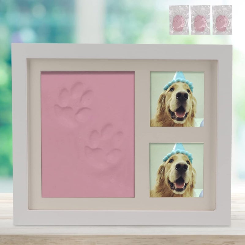 Pet Print Picture Frame, DIY Handprint Footprint Keepsake Kit with Non - Ink Pad, Pure Natural Pine Wood Photo Frame for Cats Dogs Memory Gift (White Frame) - Image 4