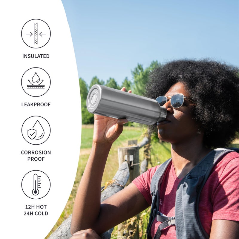 Bambaw Insulated Water Bottle 24oz | Stainless Steel Water Bottle | Insulated Water Bottles | Travel Water Bottle | Metal Water Bottle | Large Water Bottle | Reusable Water Bottle 750 ml - Image 3