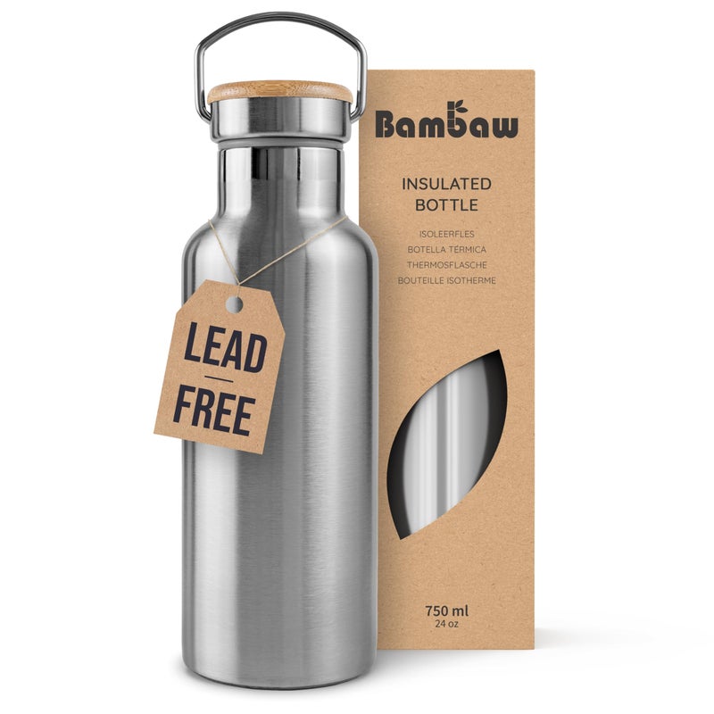 Bambaw Insulated Water Bottle 24oz | Stainless Steel Water Bottle | Insulated Water Bottles | Travel Water Bottle | Metal Water Bottle | Large Water Bottle | Reusable Water Bottle 750 ml - Image 1