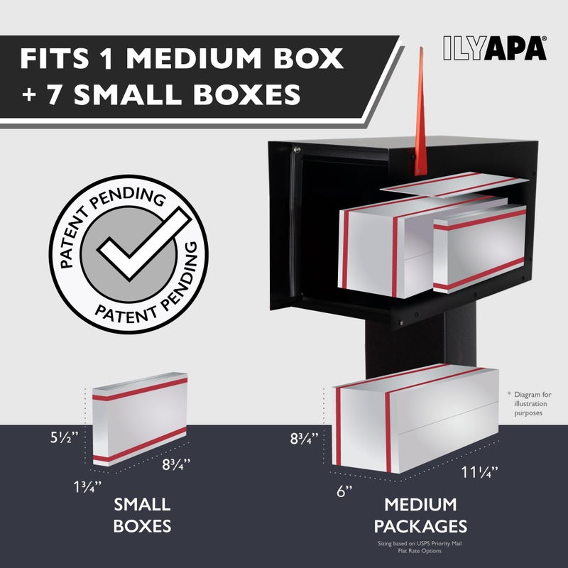 Ilyapa Locking Mailbox with Lock and Key Modern Mailboxes for Outside Post Mount - Black Powder Coated Steel & Printed Redwood Trim, All Weather - Image 4