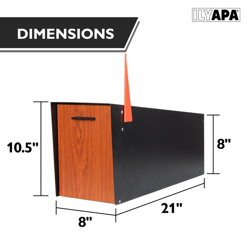 Ilyapa Locking Mailbox with Lock and Key Modern Mailboxes for Outside Post Mount - Black Powder Coated Steel & Printed Redwood Trim, All Weather - Image 2