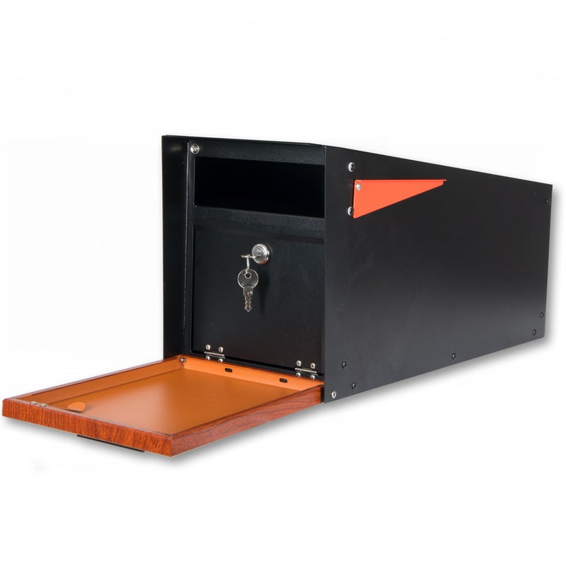Ilyapa Locking Mailbox with Lock and Key Modern Mailboxes for Outside Post Mount - Black Powder Coated Steel & Printed Redwood Trim, All Weather - Image 1
