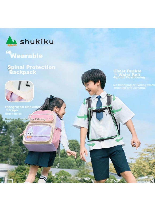 Shukiku حقيبة ظهر لطيفة وعصرية لحماية العمود الفقري للأطفال لطلاب المدارس الابتدائية، خفيفة الوزن للغاية، حقيبة ذات حمالتين، Starry Blue، المقاس L - Image 4
