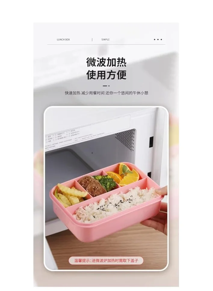 Mobcos Big Capacity 4 Compartment Leakproof Tiffin Food Container Microwave Safe Bpa Free Kids And Adults Water Bottle and Lunch Box Set (Pink)