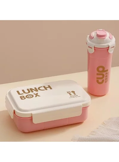 Mobcos Big Capacity 4 Compartment Leakproof Tiffin Food Container Microwave Safe Bpa Free Kids And Adults Water Bottle and Lunch Box Set (Pink)