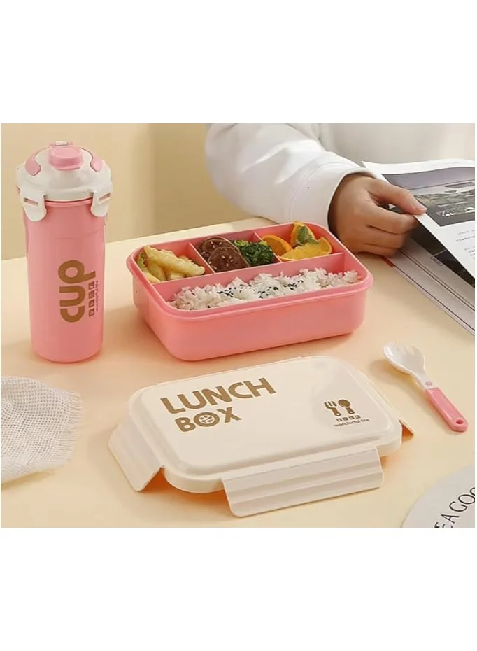 Mobcos Big Capacity 4 Compartment Leakproof Tiffin Food Container Microwave Safe Bpa Free Kids And Adults Water Bottle and Lunch Box Set (Pink)