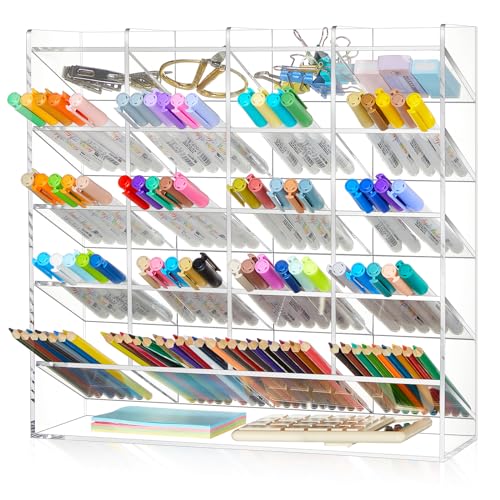 MotiMind Acrylic Pen Organizer Storage for 250 Markers Vertical Marker Organizer Acrylic Pen Display Holder for Office Desk Desktop Stationery Pencil Storage, Clear, 13 x 4 x 12.4 Inch - Image 1